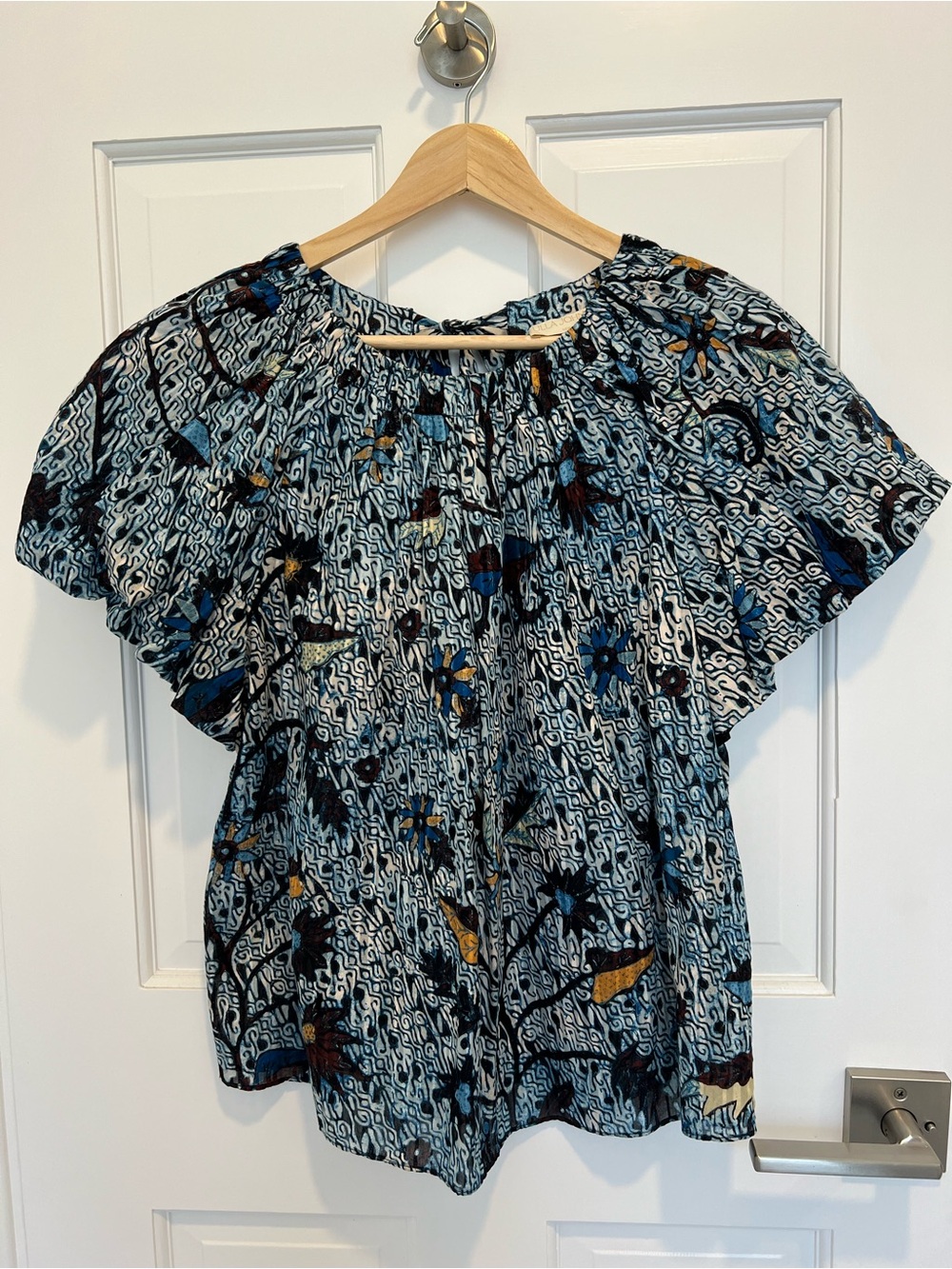 Ulla Johnson Blue Floral Blouse with Short Sleeves size 4